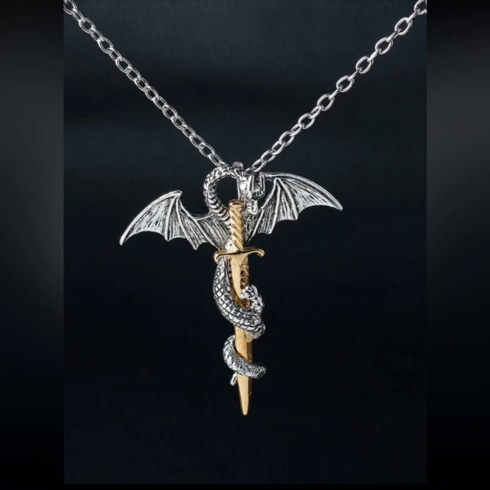 🐉 Awesome Metallic Dragon Sword Necklace 🗡️